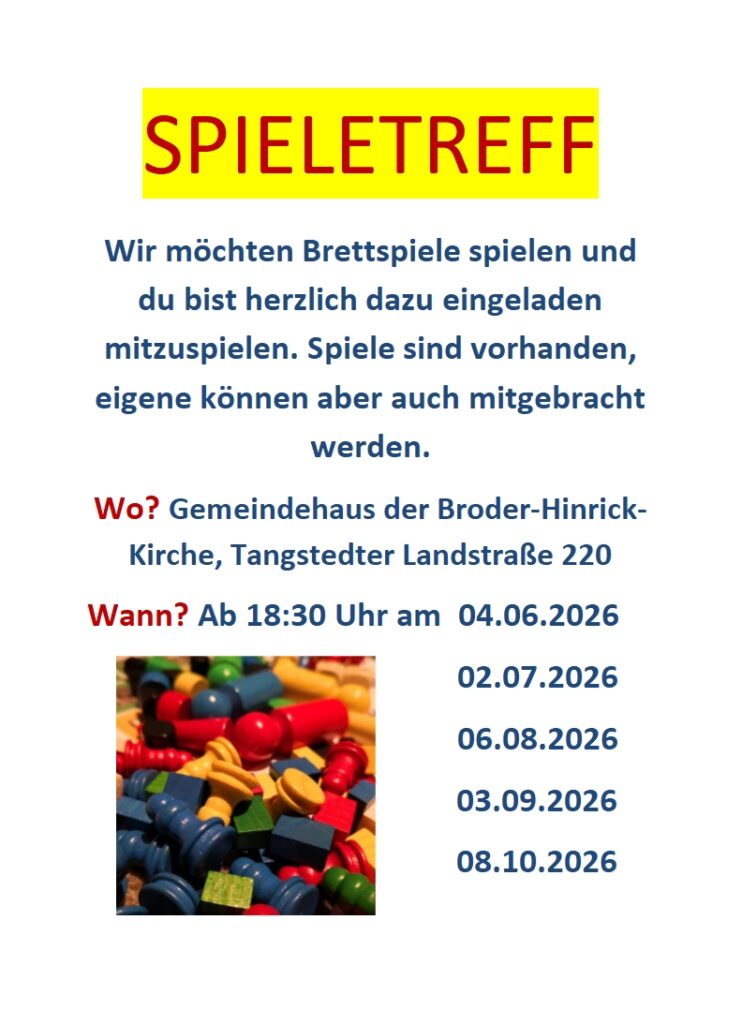 Termine des Spieletreffs im Gemeindehaus Broder Hinrick.