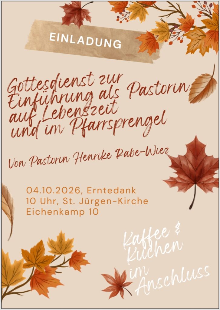 Poster Einführungsgottesdienst Pastorin Rabe-Wiez